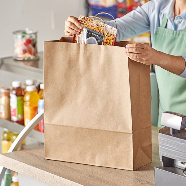 Duro Towner Natural Kraft Paper Shopping Bag with Handles 16" x 6" x 19" - 200/Bundle