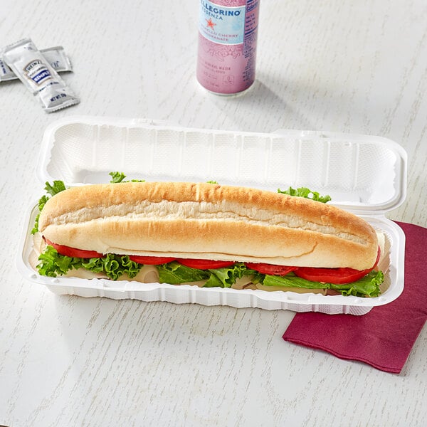 Ecopax 13" x 4 1/2" 1-Compartment Microwaveable White Mineral-Filled Plastic Hinged Hoagie Container - 150/Case