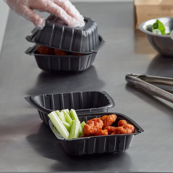 Ecopax 6" x 6" 1-Compartment Microwaveable Black Mineral-Filled Plastic Hinged Take-Out Container - 250/Case