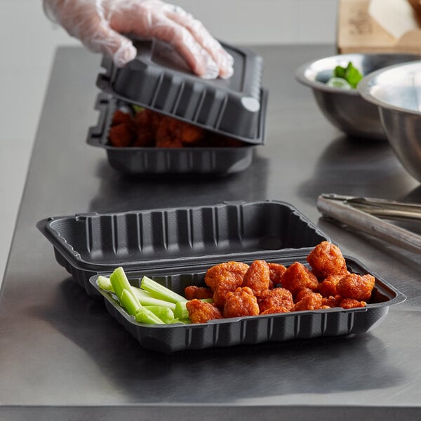 Ecopax 9" x 6" 1-Compartment Microwaveable Black Mineral-Filled Plastic Hinged Take-Out Container - 150/Case